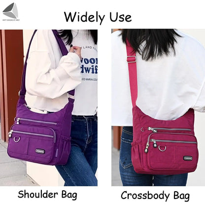Womens Waterproof Nylon Crossbody Bag Casual Messenger Bags Travel Shoulder Purse Handbag (Black)