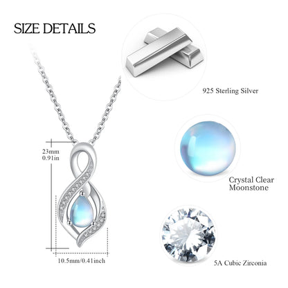 Moonstone Pendant Necklace 925 Sterling Silver Necklaces for Women Mom Daughter Wife 18K White Gold Plated Jewelry Birthday Mother'S Day Gift
