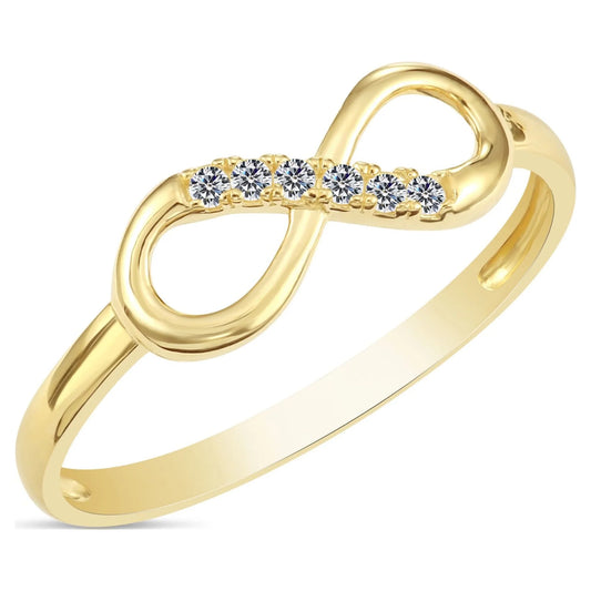 10K Yellow Gold Infinity Loop Ring with Cubic Zirconia CZ Stones | Size 6 | Women & Unisex