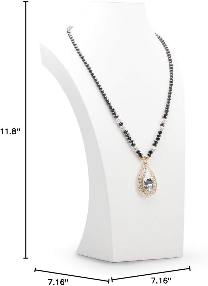 White Leather Jewelry Bust Necklace Display Stand Trade Show Jewelry Holder (H:15.28")
