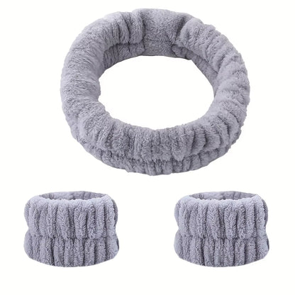 Coral Velvet Facial High-Elastic Makeup Hairband Face Wash Wristband Set-Face Wash, Facial Mask, Skin Care