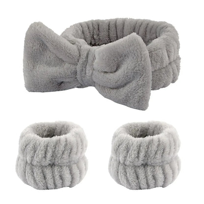 Bow Headband Wristband Set Towel Elastic Soft Washing Face Shower Make up Yoga Sports Skincare Headband for Women Girls