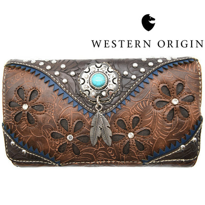 Western Handbag Concealed Carry Purse Feather Women Shoulder Bag Wallet Coffee