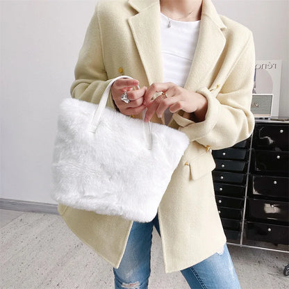 Practical Large-Capacity Bucket Bag Handbag Fashionable Imitation Rabbit Fur Plush Bag Tote Bag 2023 Winter New Designer Bag