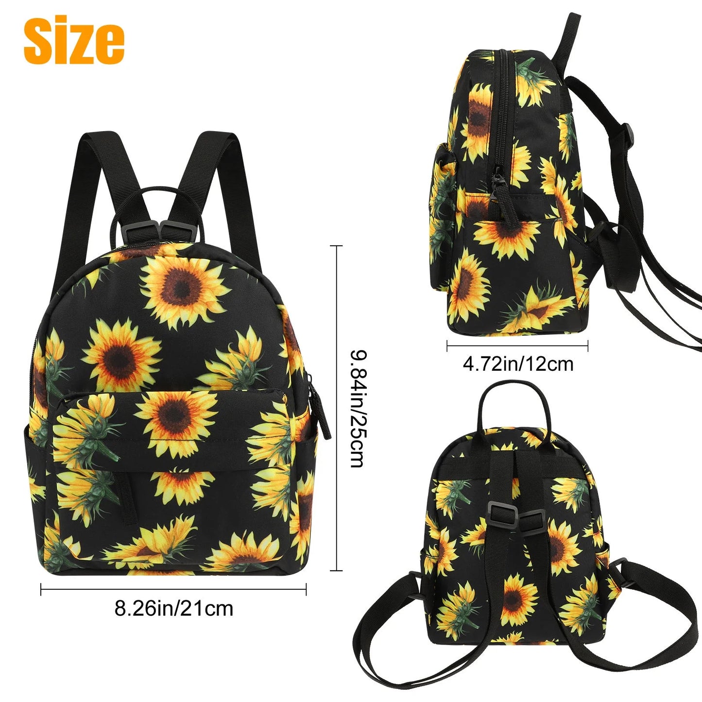 Sunflower Mini Backpack,  Sunflowers Printing Backpack, Small Backpack Purse for Women, Cute Backpack Purse, Sunflower Rope Crossbody Shoulder Bag (Black Sunflower)