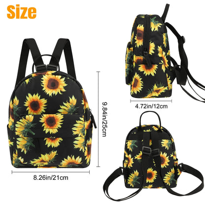 Sunflower Mini Backpack,  Sunflowers Printing Backpack, Small Backpack Purse for Women, Cute Backpack Purse, Sunflower Rope Crossbody Shoulder Bag (Black Sunflower)