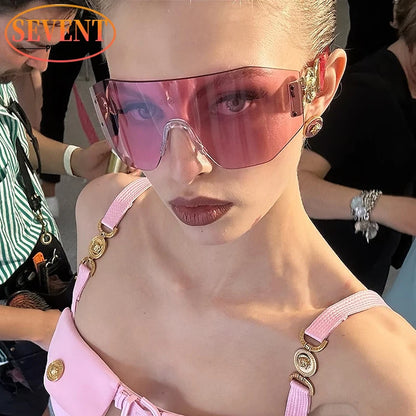 Oversized Shield Sunglasses Women 2025 Luxury Brand Designer Fashion Rimless Sun Glasses for Men New Trend Irregular Sunglass