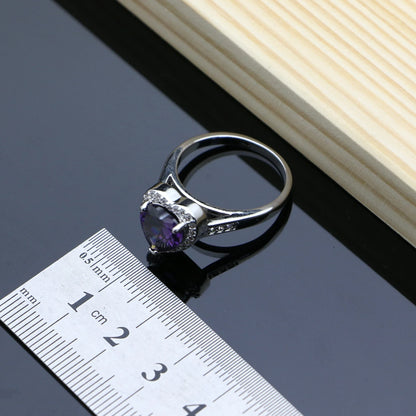 Romantic Heart Shaped Silver 925 Jewelry Sets for Women Purple Amethyst Earrings Rings Confession Girl Necklace Set Dropshipping