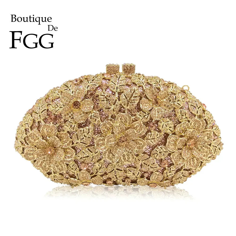 (In Stock) Dazzling Flower Crystal Clutch Evening Purse Bag Women Formal Dinner Handbag Wedding Bridal Purse