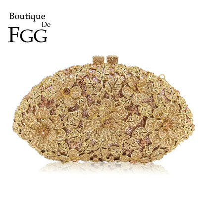 (In Stock) Dazzling Flower Crystal Clutch Evening Purse Bag Women Formal Dinner Handbag Wedding Bridal Purse