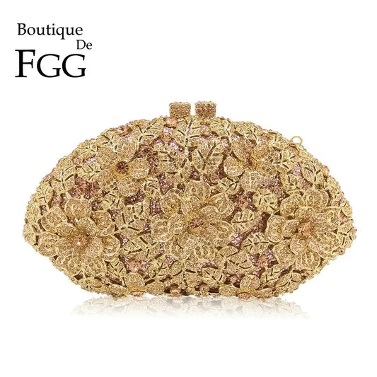 (In Stock) Dazzling Flower Crystal Clutch Evening Purse Bag Women Formal Dinner Handbag Wedding Bridal Purse