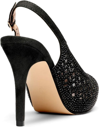 Women'S High Heels Platform Dress Rhinestones Peep Toe Pumps Shoes