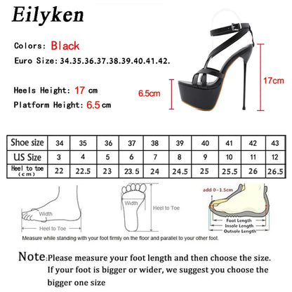Eilyken Open Toe Ankle Buckle Strap Women Sandals Pumps Party Platform Club Stiletto High Heels Hollow Out Dress Shoes Black