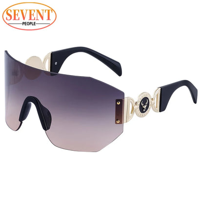 Oversized Shield Sunglasses Women 2025 Luxury Brand Designer Fashion Rimless Sun Glasses for Men New Trend Irregular Sunglass