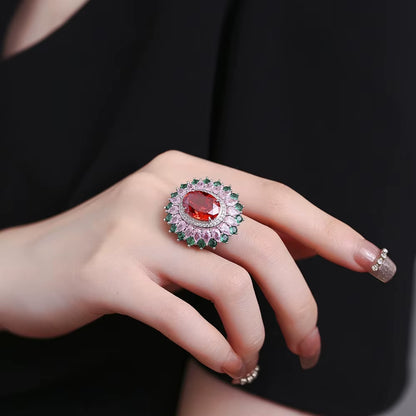 100% 925 Sterling Silver 10*14MM 6CT Ruby High Carbon Diamond Gemstone Adjustable Ring Wedding Engagement Fine Jewelry