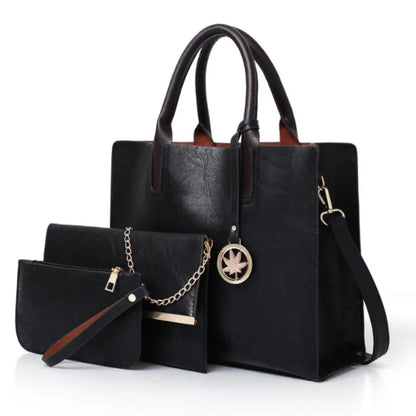 Women'S Handbag 3-Piece Set Women'S Shoulder Bag Fashion Purse Vintage Leather Bag Large Capacity Handbag Inclined Shoulder Bag