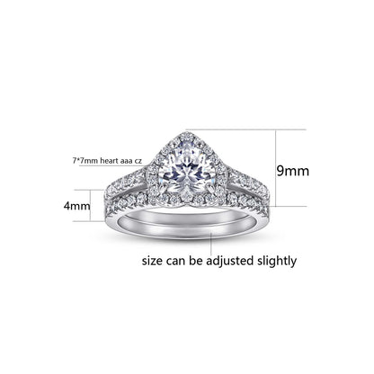 Heart Matching Rings Couple Rings 10Kt White Gold Plated 1Ct CZ Wedding Ring Set for Women