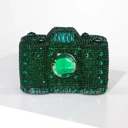 Camera Shaped Diamond Evening Clutch Bags 2024 New Boutique Novelty Metallic Rhinestone Purses and Handbags Bridal Wedding Party