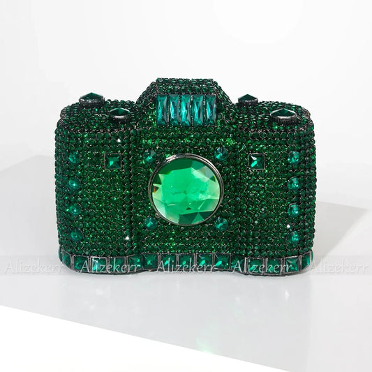 Camera Shaped Diamond Evening Clutch Bags 2024 New Boutique Novelty Metallic Rhinestone Purses and Handbags Bridal Wedding Party