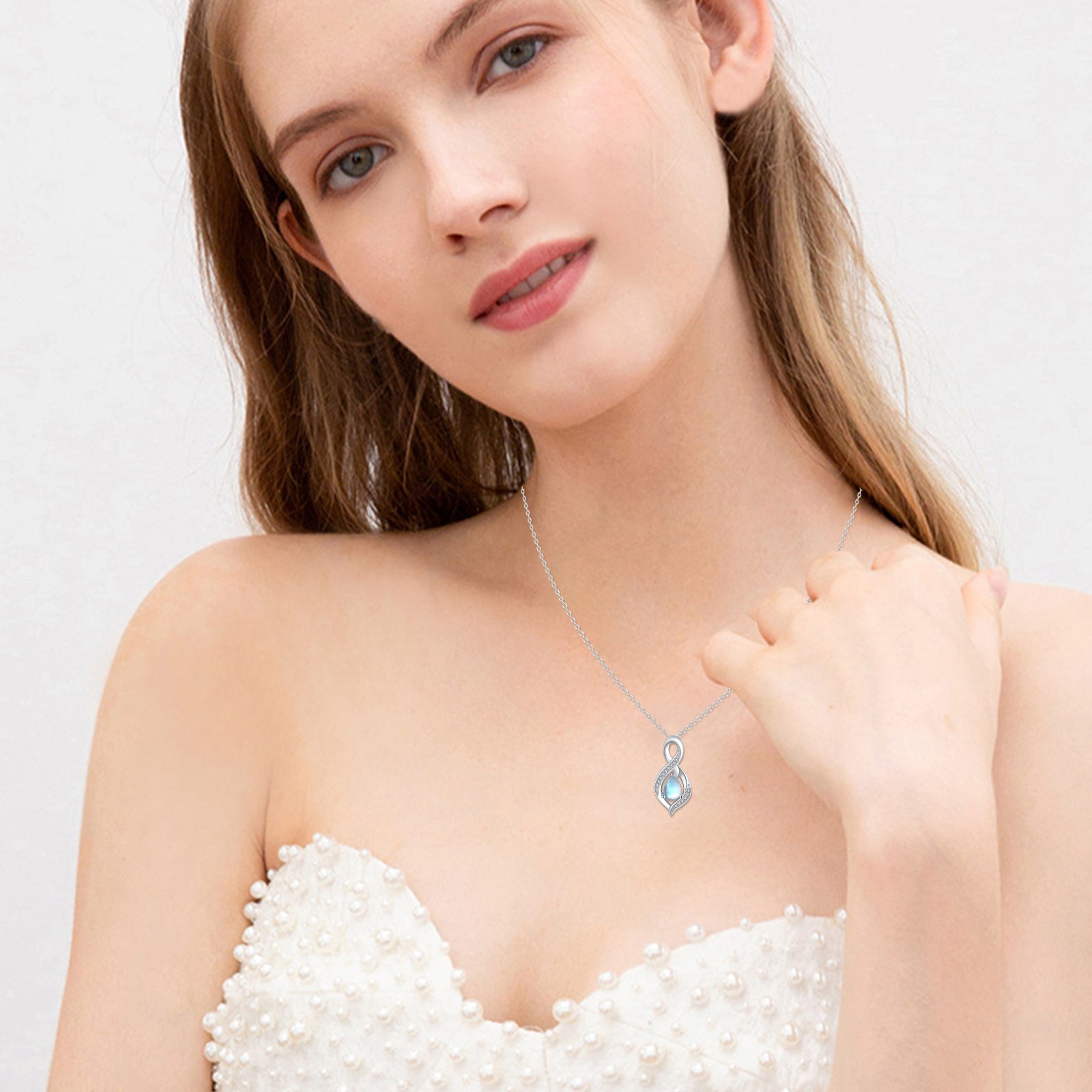 Moonstone Pendant Necklace 925 Sterling Silver Necklaces for Women Mom Daughter Wife 18K White Gold Plated Jewelry Birthday Mother'S Day Gift