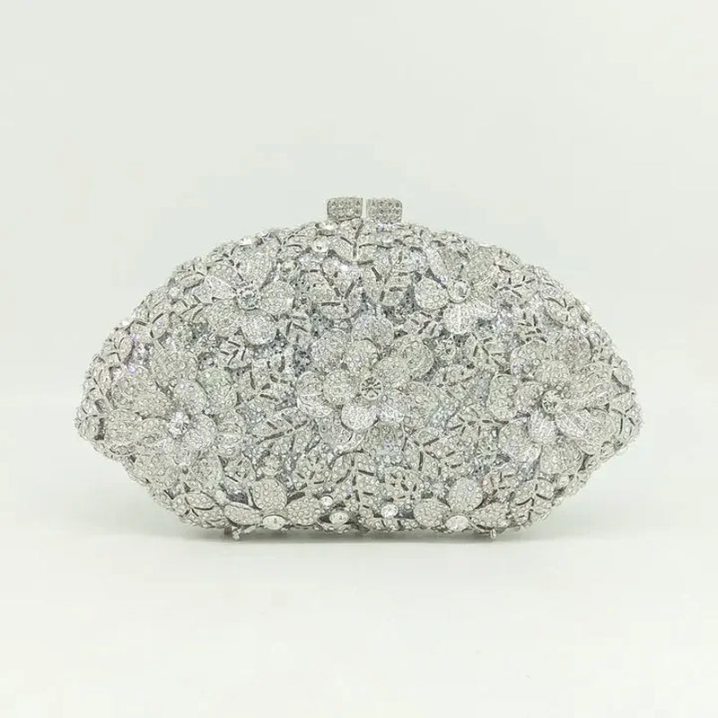 (In Stock) Dazzling Flower Crystal Clutch Evening Purse Bag Women Formal Dinner Handbag Wedding Bridal Purse