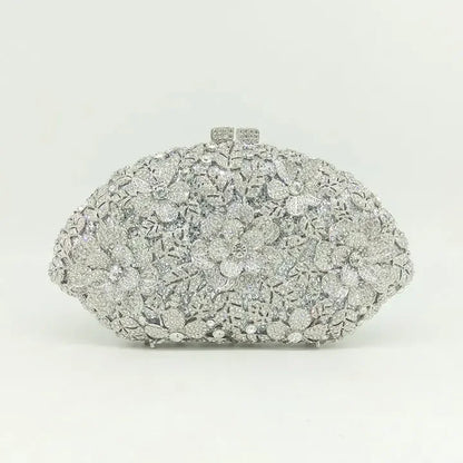 (In Stock) Dazzling Flower Crystal Clutch Evening Purse Bag Women Formal Dinner Handbag Wedding Bridal Purse