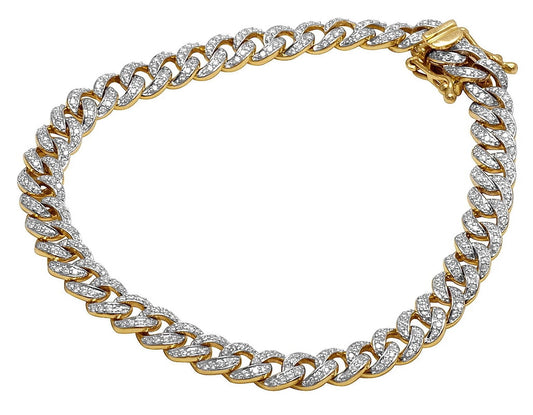 Mens 10K Yellow Gold Real Diamond Cuban Link Chain Bracelet 2.0 CT 8.5"
