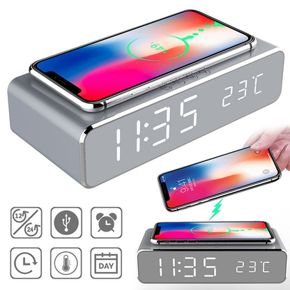 LED Electric Alarm Clock With Wireless Charger Desktop Digital Despertador Thermometer Clock HD Mirror Clock Watch Table Decor - Alrickas’ UNIQUE BOUTIQUE