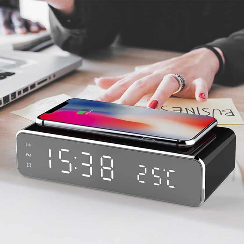LED Electric Alarm Clock With Wireless Charger Desktop Digital Despertador Thermometer Clock HD Mirror Clock Watch Table Decor - Alrickas’ UNIQUE BOUTIQUE