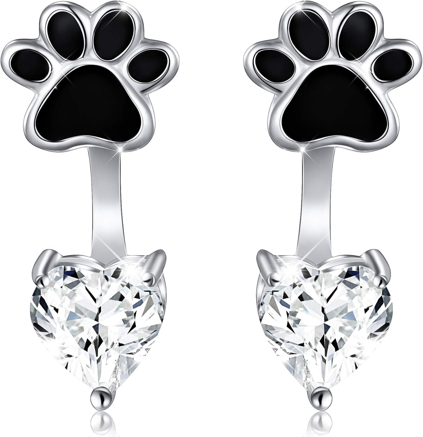 Sterling Silver Forever Love Front and Back Heart Stud Puppy Paw Earrings Jacket for Women