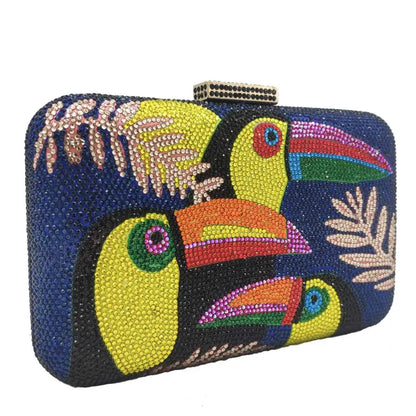 Novelty Toucan Bird Women Crystal Evening Bags Rhinestones Box Minaudiere Clutch Party Cocktail Handbag Purse