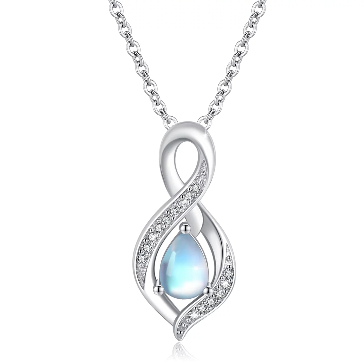 Moonstone Pendant Necklace 925 Sterling Silver Necklaces for Women Mom Daughter Wife 18K White Gold Plated Jewelry Birthday Mother'S Day Gift