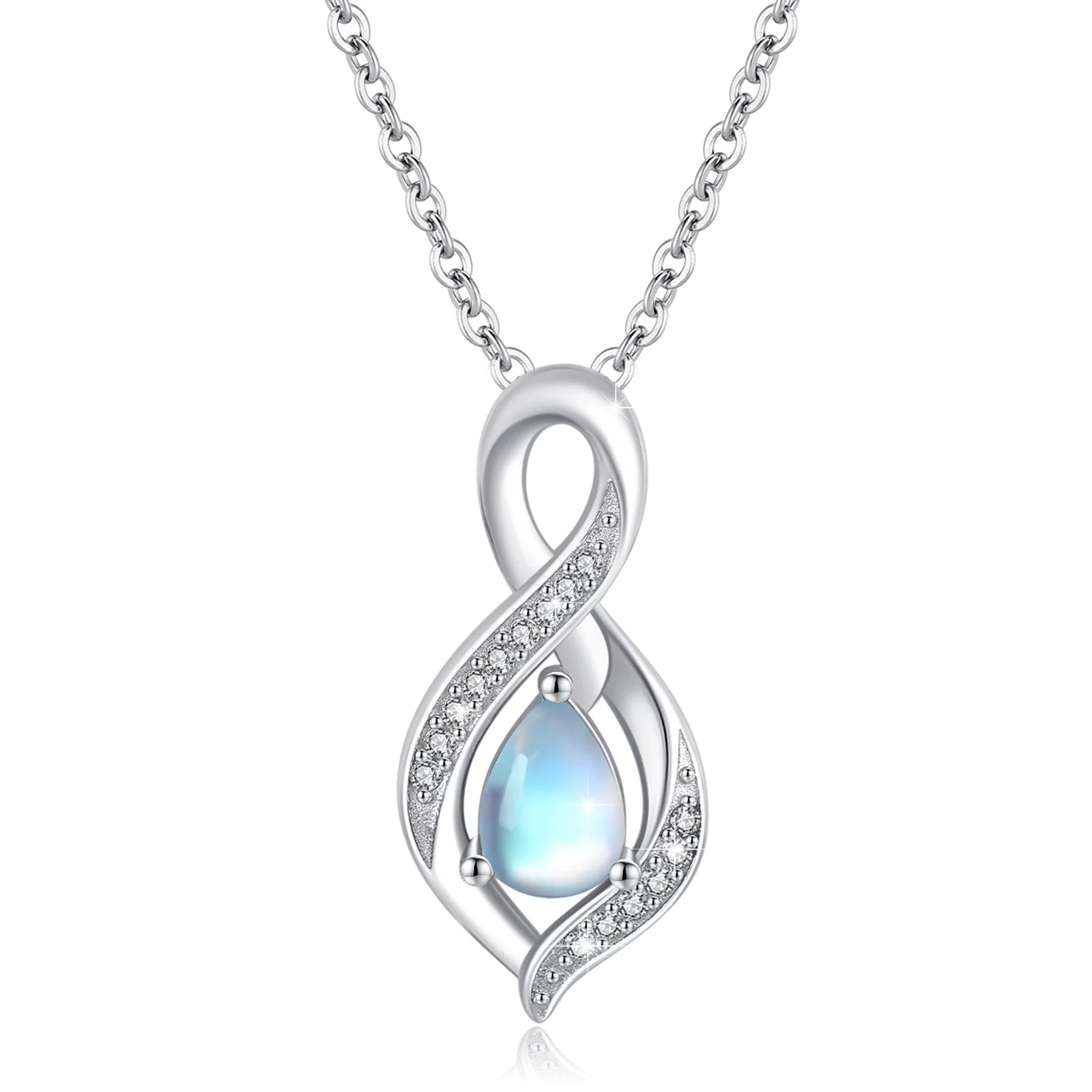 Moonstone Pendant Necklace 925 Sterling Silver Necklaces for Women Mom Daughter Wife 18K White Gold Plated Jewelry Birthday Mother'S Day Gift