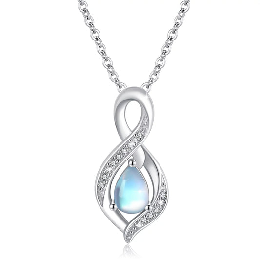 Moonstone Pendant Necklace 925 Sterling Silver Necklaces for Women Mom Daughter Wife 18K White Gold Plated Jewelry Birthday Mother'S Day Gift