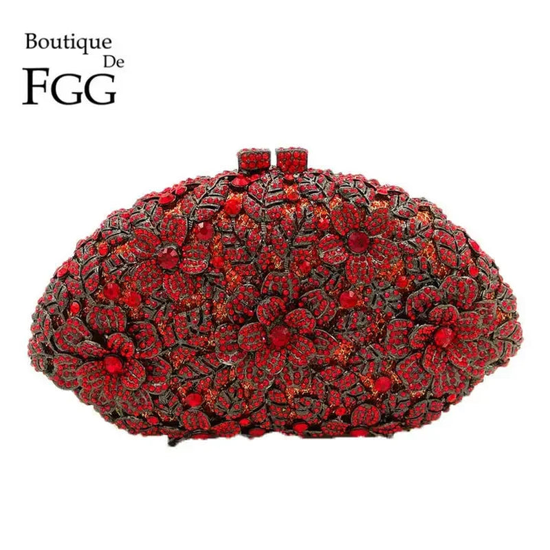 (In Stock) Dazzling Flower Crystal Clutch Evening Purse Bag Women Formal Dinner Handbag Wedding Bridal Purse