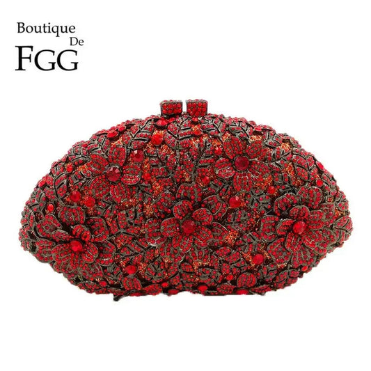 (In Stock) Dazzling Flower Crystal Clutch Evening Purse Bag Women Formal Dinner Handbag Wedding Bridal Purse