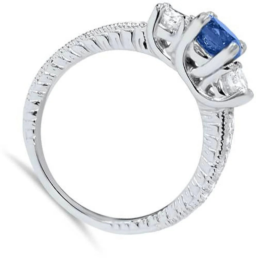 Pompeii 1Ct Vintage Blue Diamond 3-Stone Engagement Ring 14K White Gold (G/H,I1-I2)