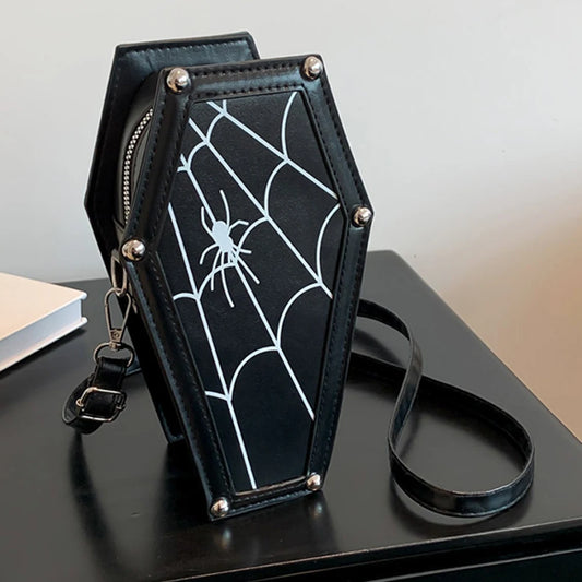 Women Novelty Pumpkin Purse PU Leather Demon Messenger Bag with Zipper Adjustable Strap Halloween Funny Bag