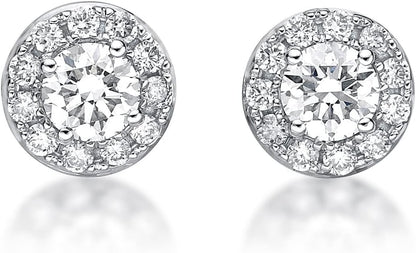 1/2 to 1 Carat Lab Grown Diamond round Halo Stud Earrings for Women in 14K White Gold (G-H, VS2-SI1, Cttw) Post with Friction Back by