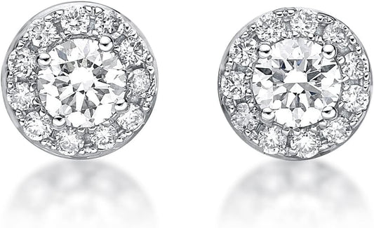 1/2 to 1 Carat Lab Grown Diamond round Halo Stud Earrings for Women in 14K White Gold (G-H, VS2-SI1, Cttw) Post with Friction Back by