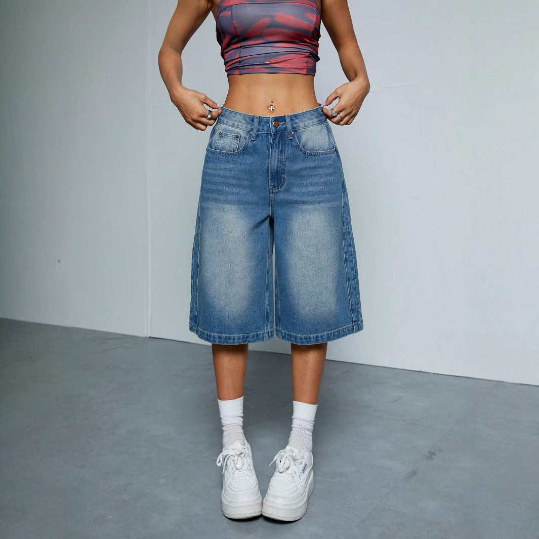 Straight-leg Denim Loose All-matching Wide Leg Shorts