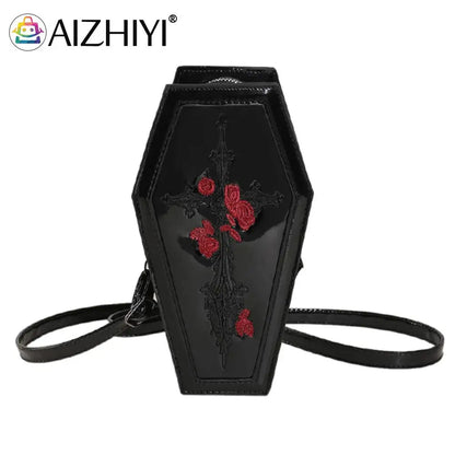 Women Coffin Satchel Purse Cartoon Gothic Crossbody Bag Versatile Rose Shoulder Bag Rose Crossbody Pouch Halloween Purse