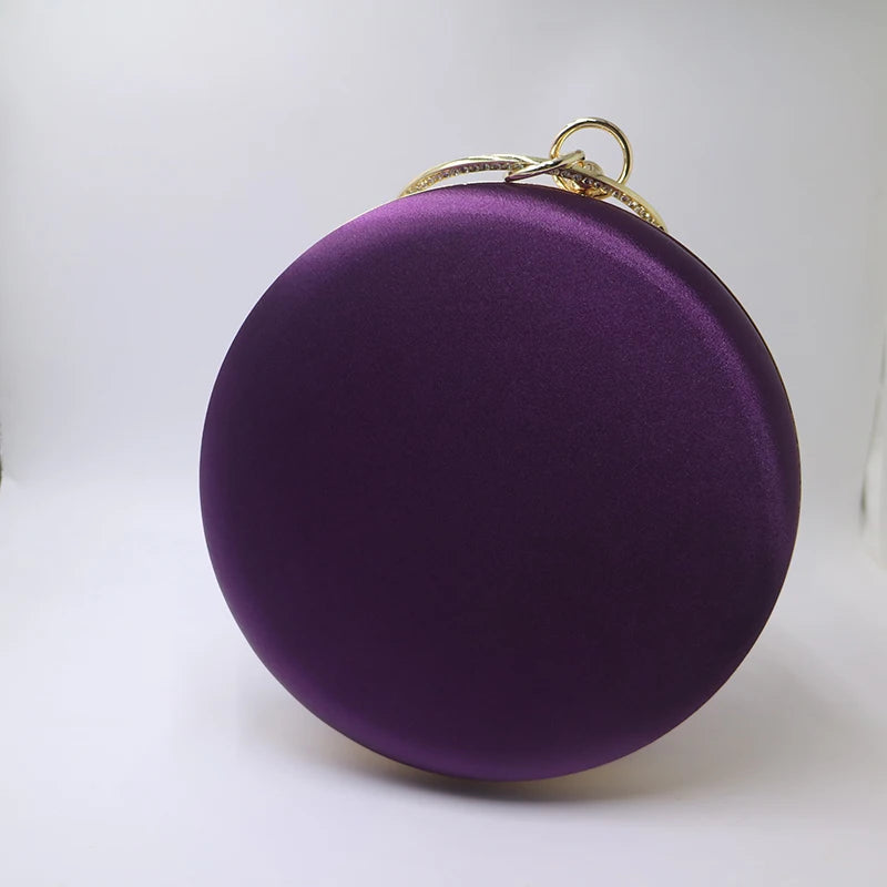 New Silk Satin round Circular Women Fashion Day Clutches Wristlets Handbag Purse Party Prom Evening Clutch Bag Purple