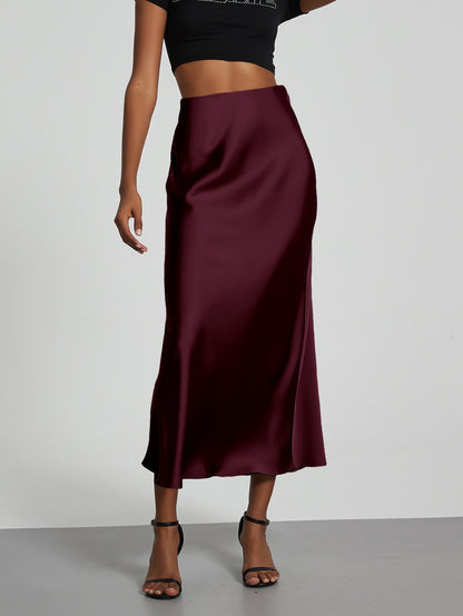 Women's Slim Fit Satin Skirt Fashion Chic Solid Long Skirt