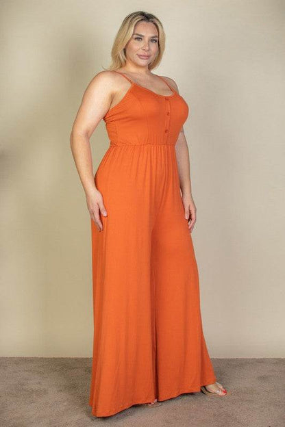 Chic Plus Size Button Front Wide Leg Jumpsuit for Effortless Style - Alrickas’ UNIQUE BOUTIQUE