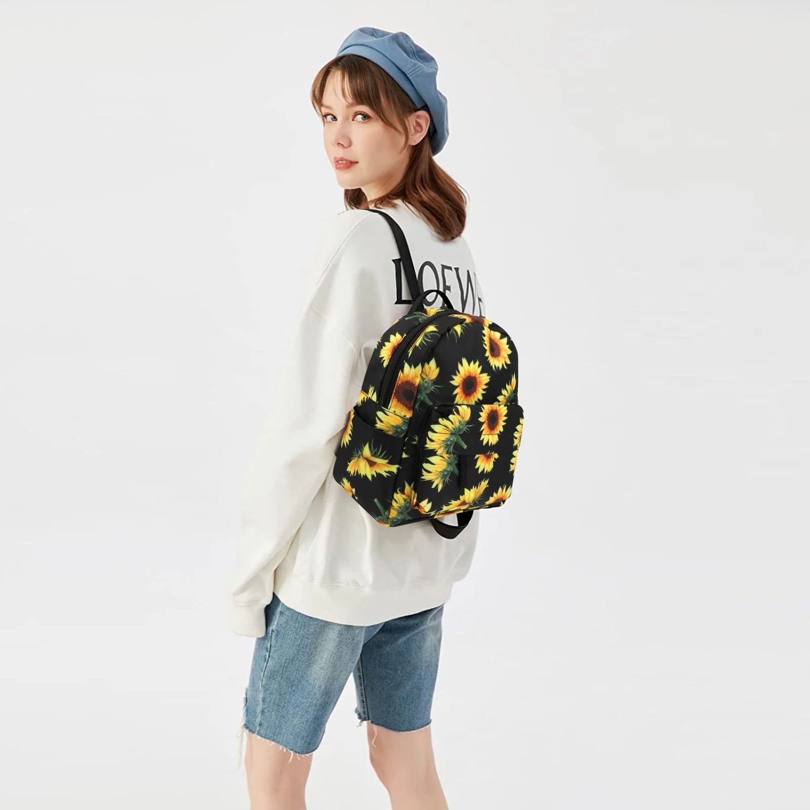 Sunflower Mini Backpack,  Sunflowers Printing Backpack, Small Backpack Purse for Women, Cute Backpack Purse, Sunflower Rope Crossbody Shoulder Bag (Black Sunflower)