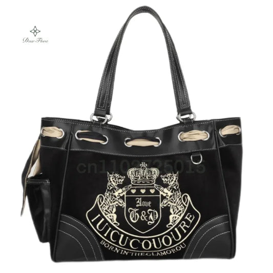 Y2K Women Vintage Retro Chic Embroidery Velvet Handbags Ladies Large-Capacity Tote Bag Girl Shopping Shoulder Bag Women'S Purses