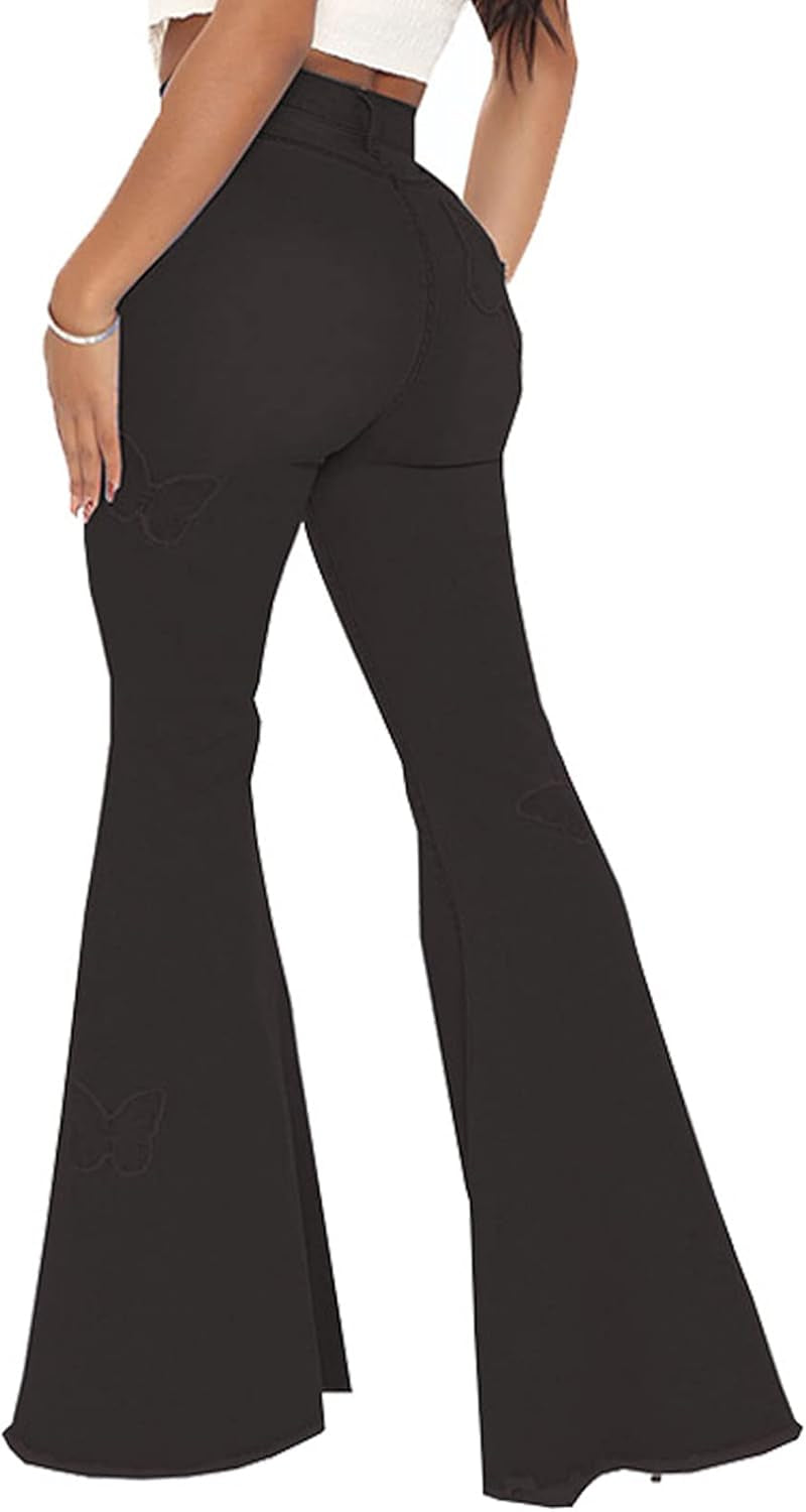 Vintage High Waisted Bell Bottom Jeans for Women - Ripped Flare Denim Pants with Raw Hem - Alrickas’ UNIQUE BOUTIQUE