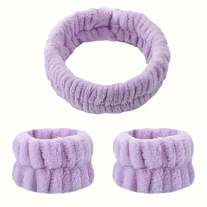 Coral Velvet Facial High-Elastic Makeup Hairband Face Wash Wristband Set-Face Wash, Facial Mask, Skin Care