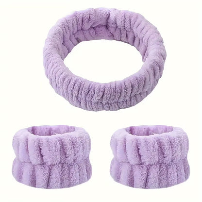 Coral Velvet Facial High-Elastic Makeup Hairband Face Wash Wristband Set-Face Wash, Facial Mask, Skin Care